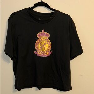 Adidas Black Tee with Purple and Gold Emblem